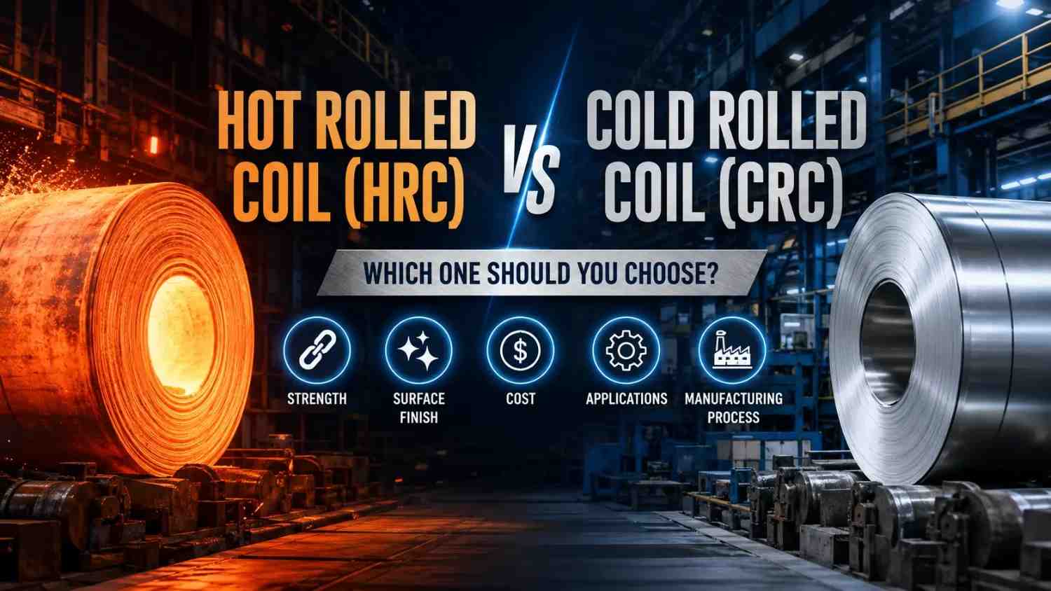 HRC vs CRC Steel Comparison Comparison chart showing differences between Hot Rolled Coil and Cold Rolled Coil